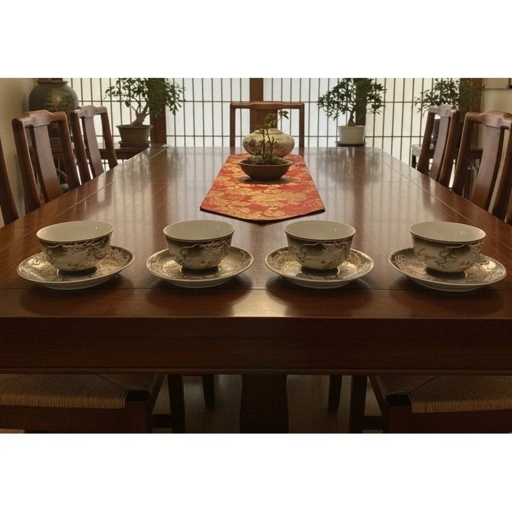 Moriage Dragonware Teacup & Saucers, Set of 4 Vintage Hand Painted Dragon Design